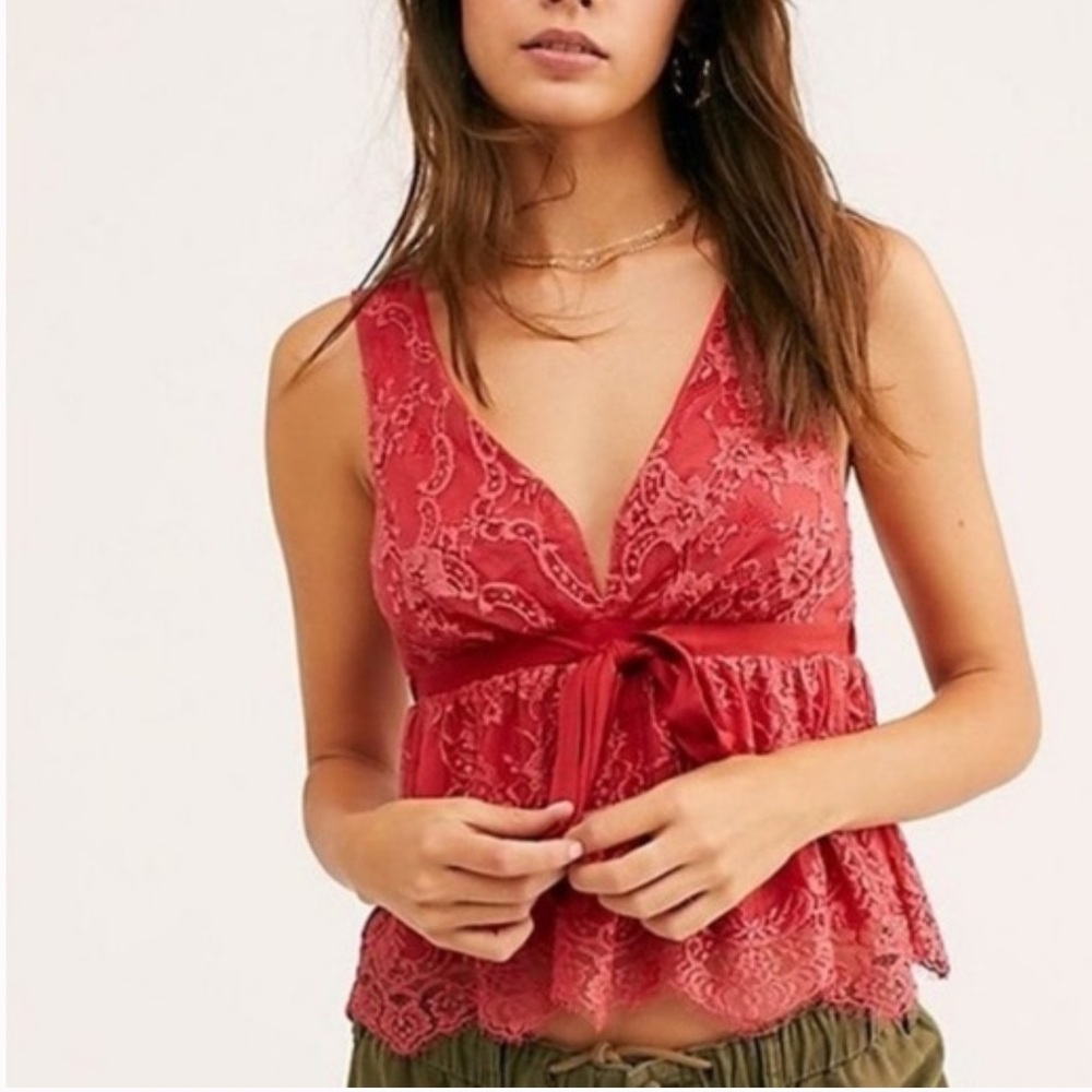 Free People Frenchie Kiss Lace tie tank top